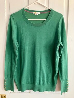 Boden Kelly Green Scoopneck Sweater with Gold Buttons at Cuff, Size L